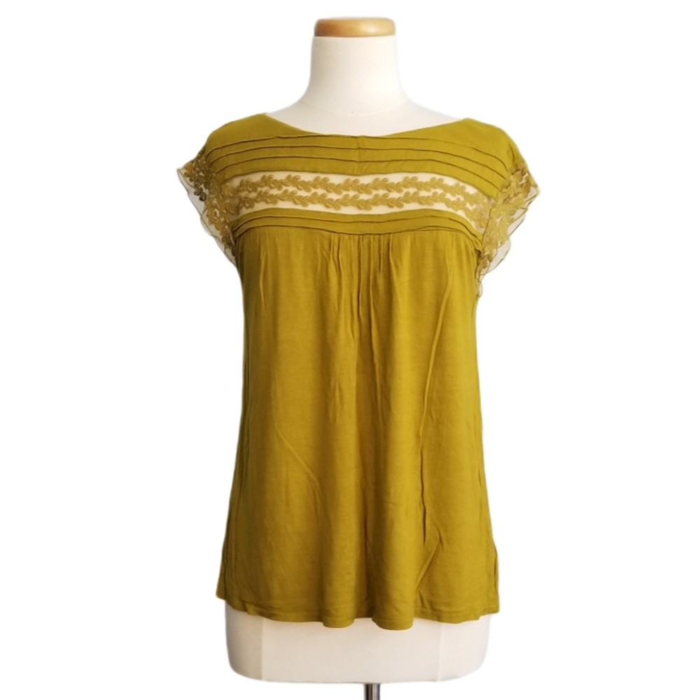 Elegant Mustard Lace Trim Top